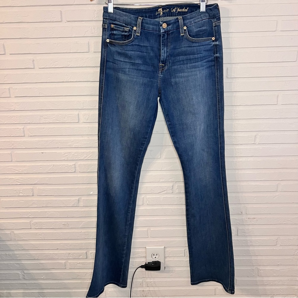 7 For All Mankind Medium Wash A Pocket Flare Denim Stretch Jeans Women’s Size 31